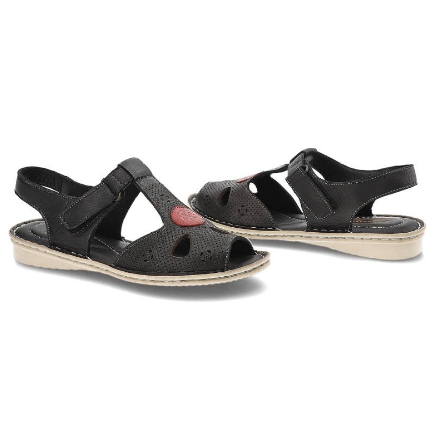 Czarne Sandały Lanqier Wygodne Skórzane Buty