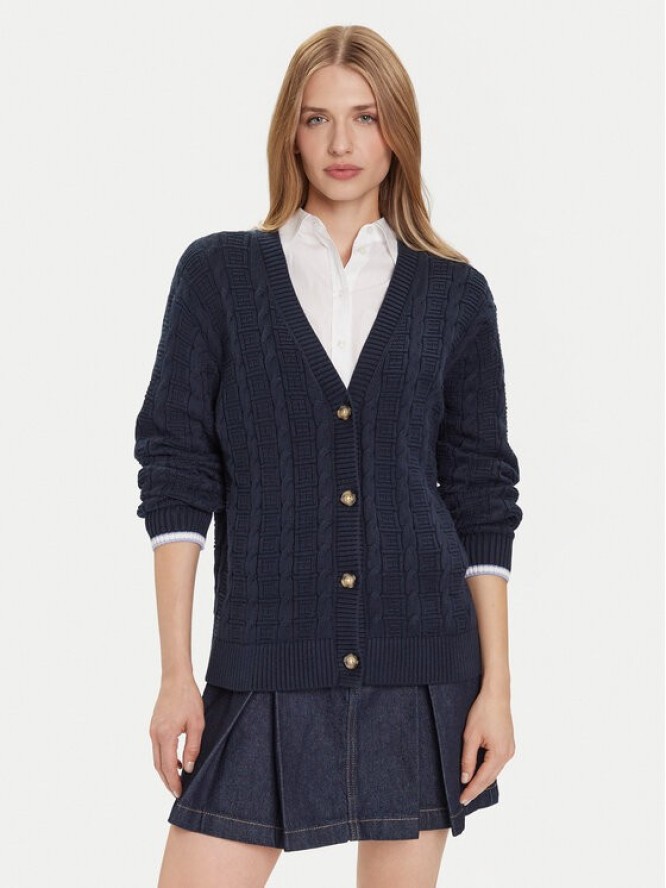 Tommy Jeans Kardigan Cable DW0DW21681 Granatowy Relaxed Fit
