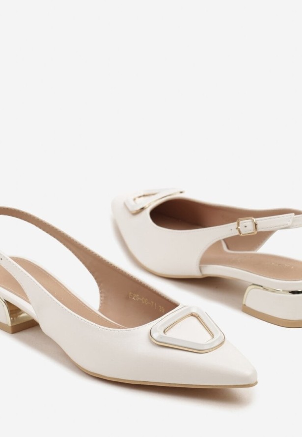 Białe Sandały Vices Bez Pięty ze Skórzaną Wkładką i Geometryczną Aplikacją Lilivira