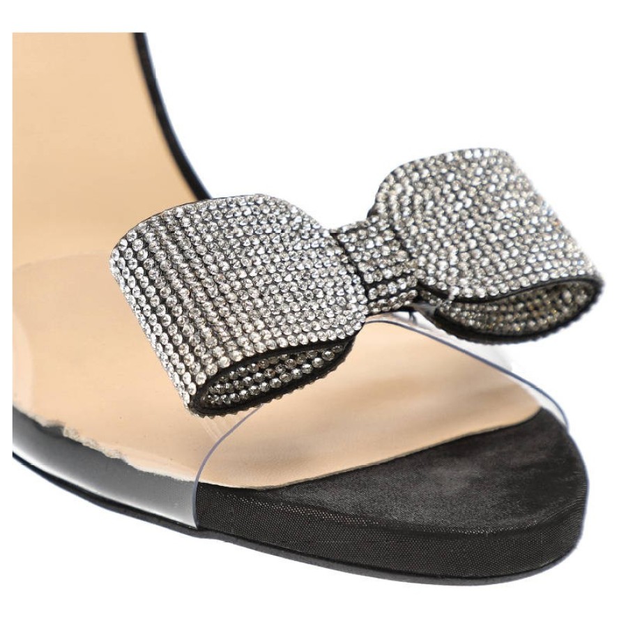 Czarne Sandały Kordel Eleganckie Buty Z Kokardą