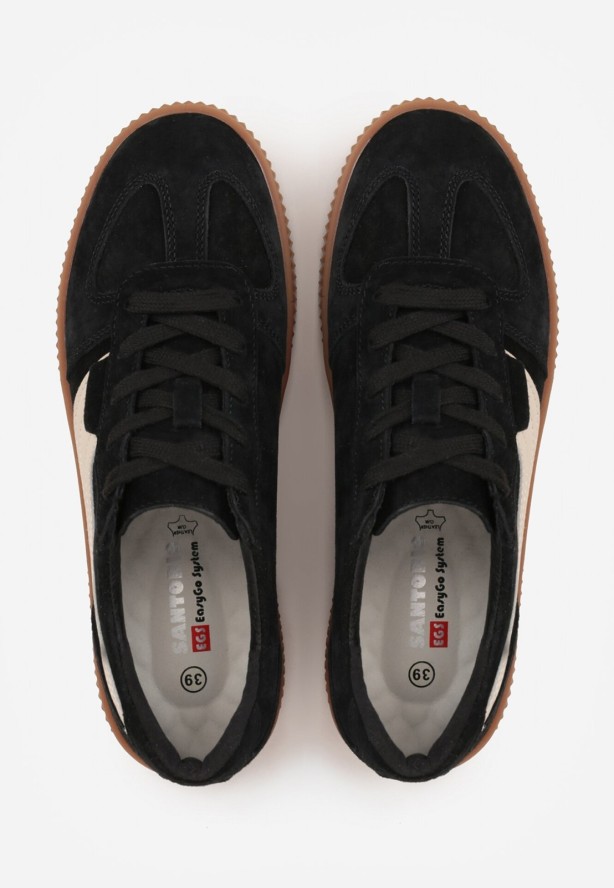 Czarne Zamszowe Sneakersy w Stylu Klasycznych Tenisówek ze Skórzaną Wkładką Riosera