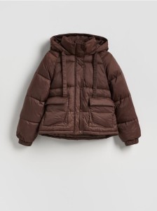 Pikowana kurtka z kapturem - ciemnobrązowy
