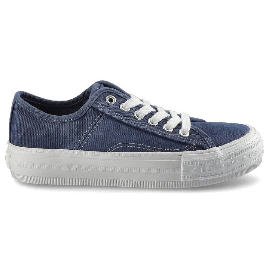 Trampki damskie Lee Cooper, sznurowany fason cholewka tekstylna płócienna niska cholewka przed kostkę gruba platformowa podeszwa gładka klasyczna for