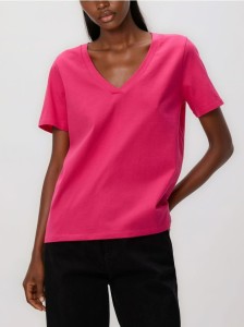 T-shirt regular z dekoltem V - jasnofioletowy