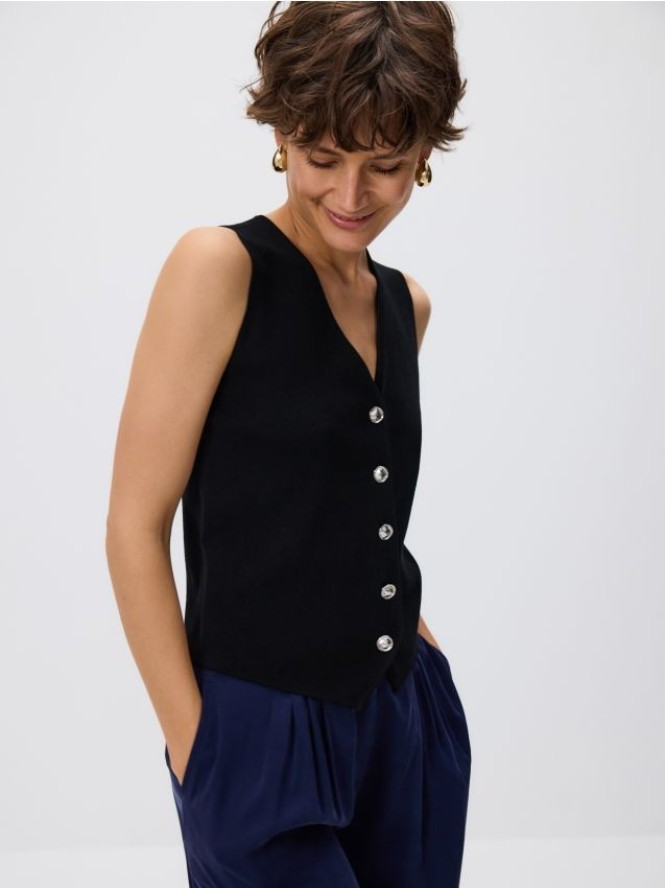 Kamizelka z dekoracyjnymi guzikami - czarny