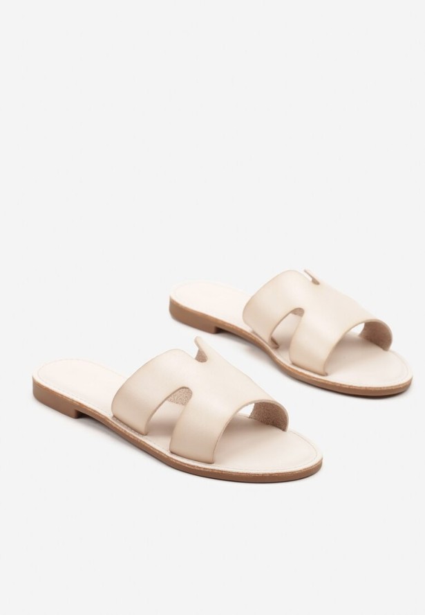 Beżowe Klapki z Geometryczną Cholewką Antellis