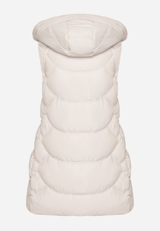 Jasnoszara Kamizelka z Odpinanym Kapturem Ozdobiona Pikowaniem Tulira