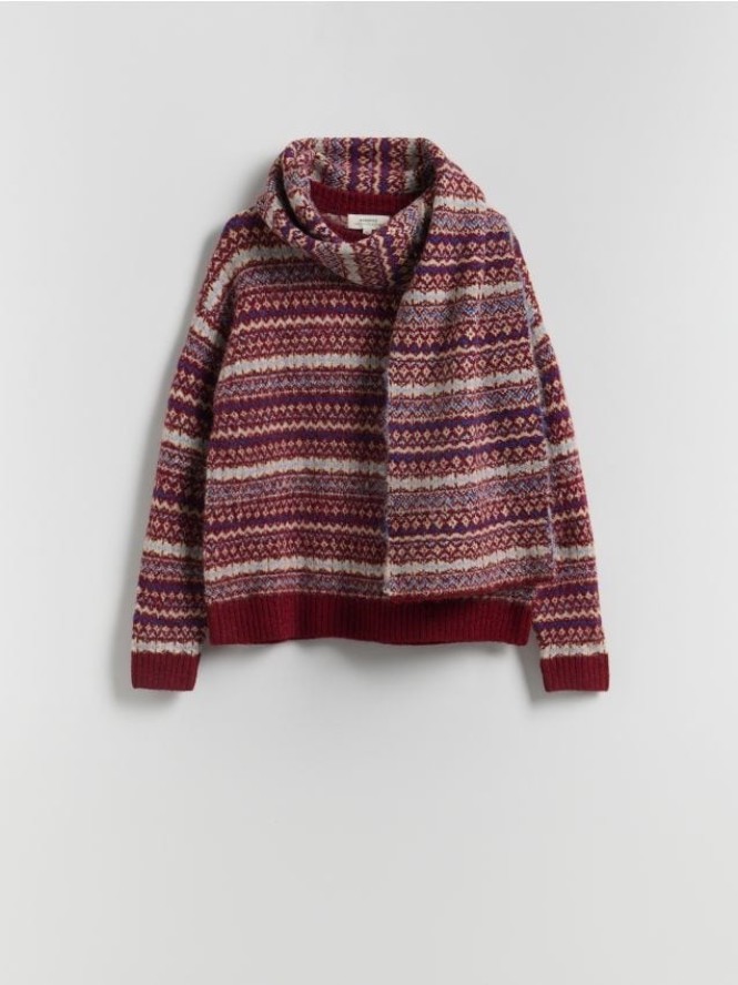 Sweter z szalem - wielobarwny