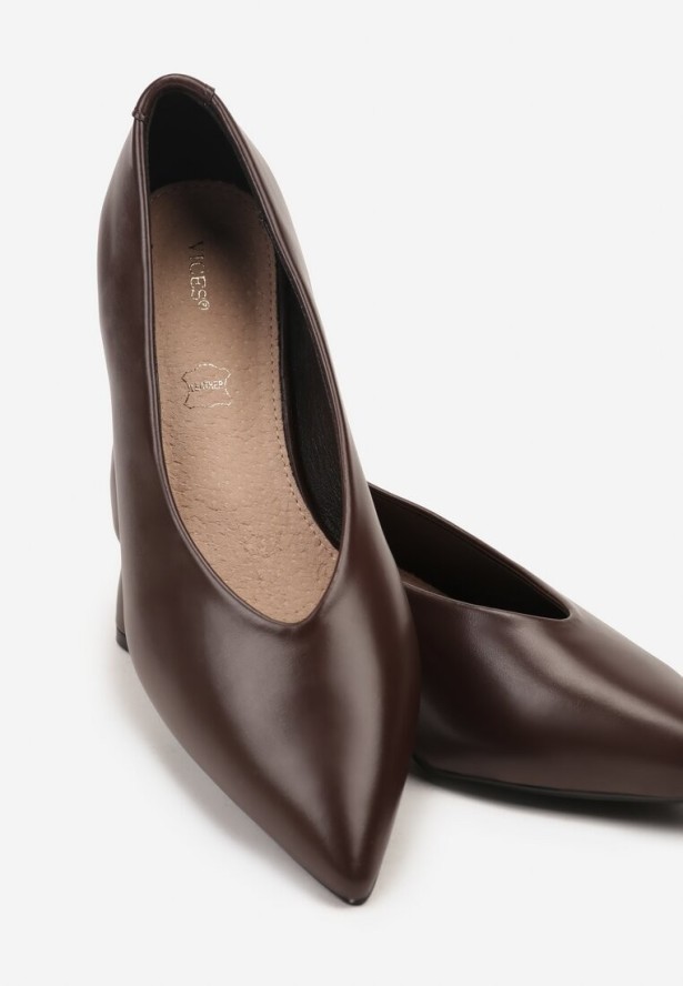 Brązowe Czółenka na Słupku Vices ze Skórzaną Wkładką Alinire