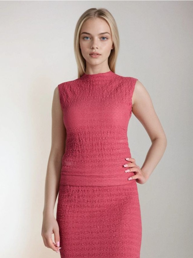 Strukturalna bluzka bez rękawów - różowy