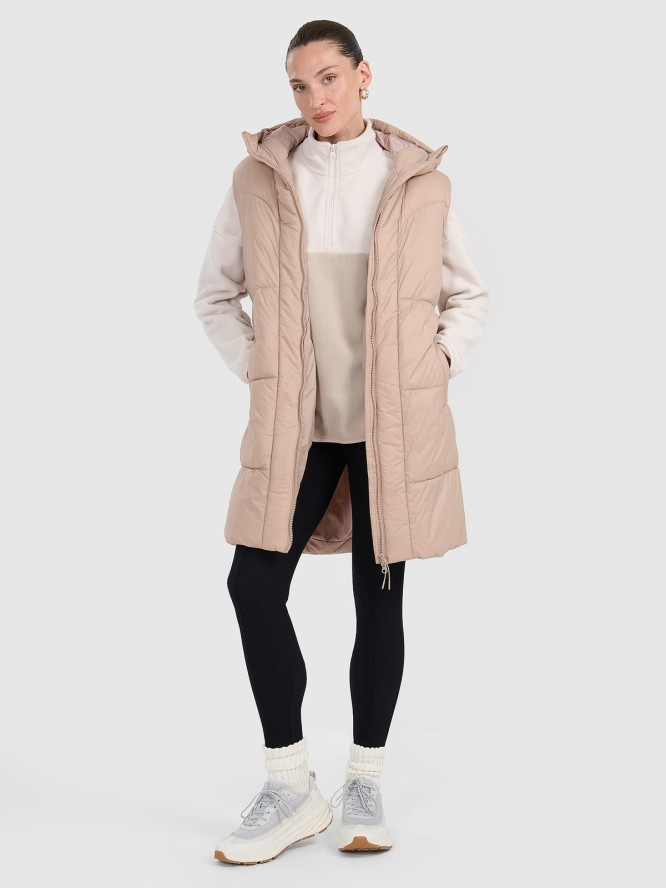 4F Długi bezrękawnik puchowy z wypełnieniem syntetycznym damski - beżowy M