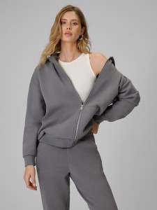 4F Bluza dresowa regular z kapturem damska - szara XS