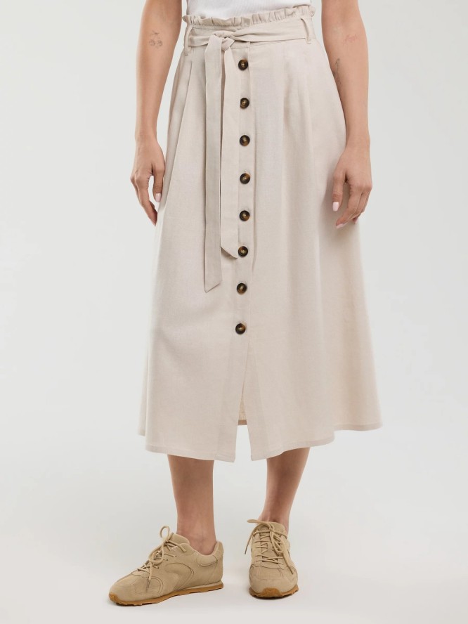 Spódnica damska midi lniana z ozdobnymi guzikami beżowa Cosmo 800