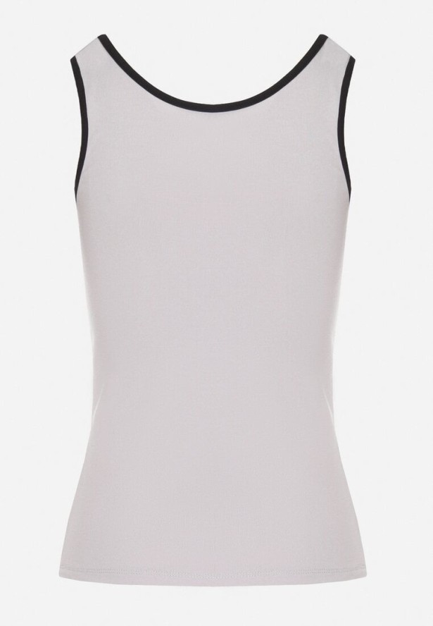 Szary Wiskozowy Top Ozdobiony Nadrukiem Amovara