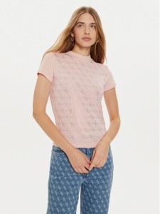 Guess T-Shirt W4BI26 J1314 Różowy Slim Fit