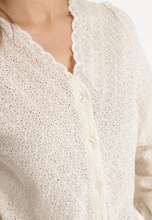 Jasnobeżowa Koszula Ażurowa z Bawełny Marilon