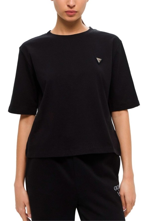 GUESS Czarny bawełniany t-shirt damski Colette Boxy, Rozmiar S