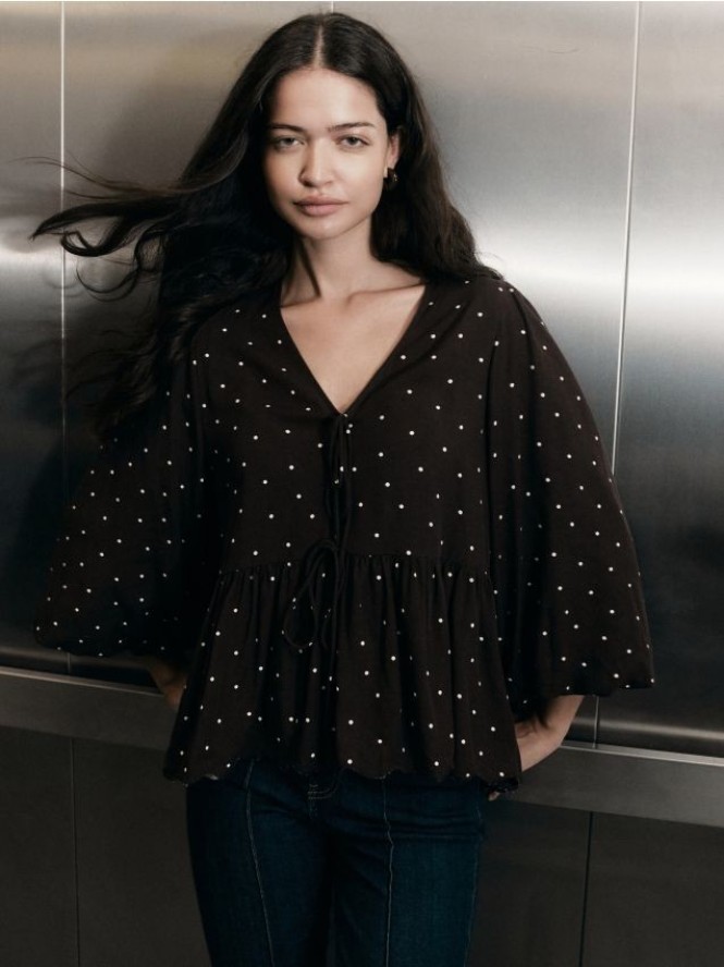 Bluzka w groszki - ciemnobrązowy