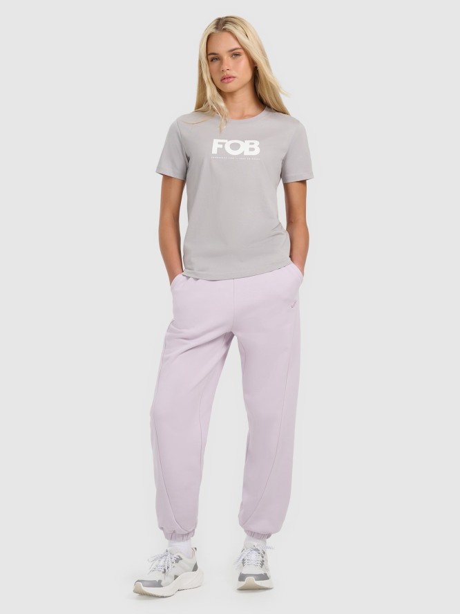 4F T-shirt regular z nadrukiem damski - szary S