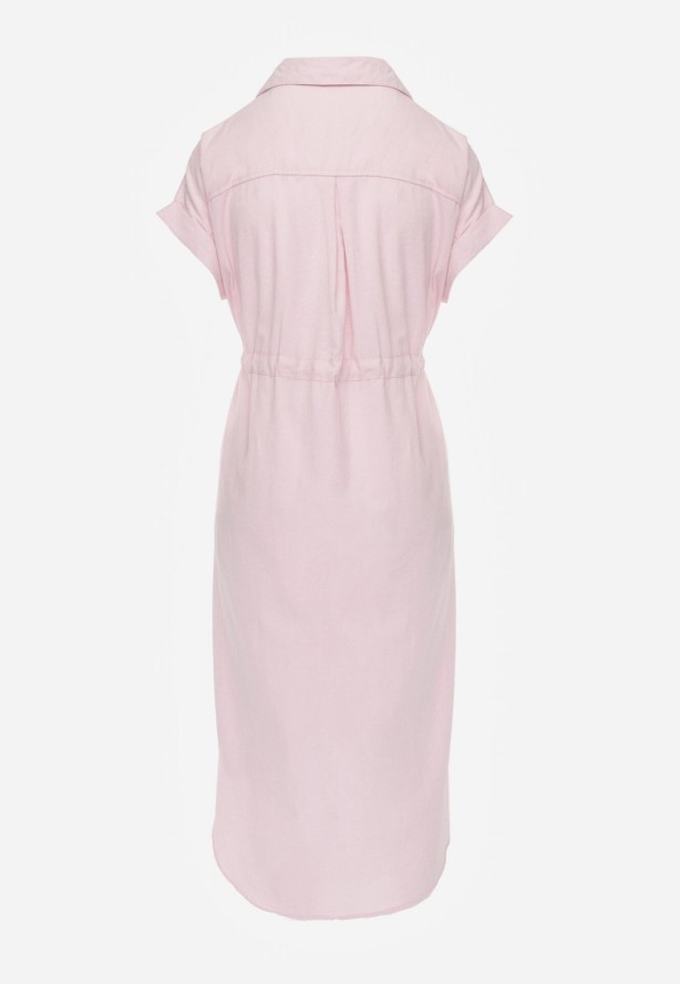 Różowa Sukienka Koszulowa z Bawełną Wiskozą i Ozdobnymi Guzikami Parranes