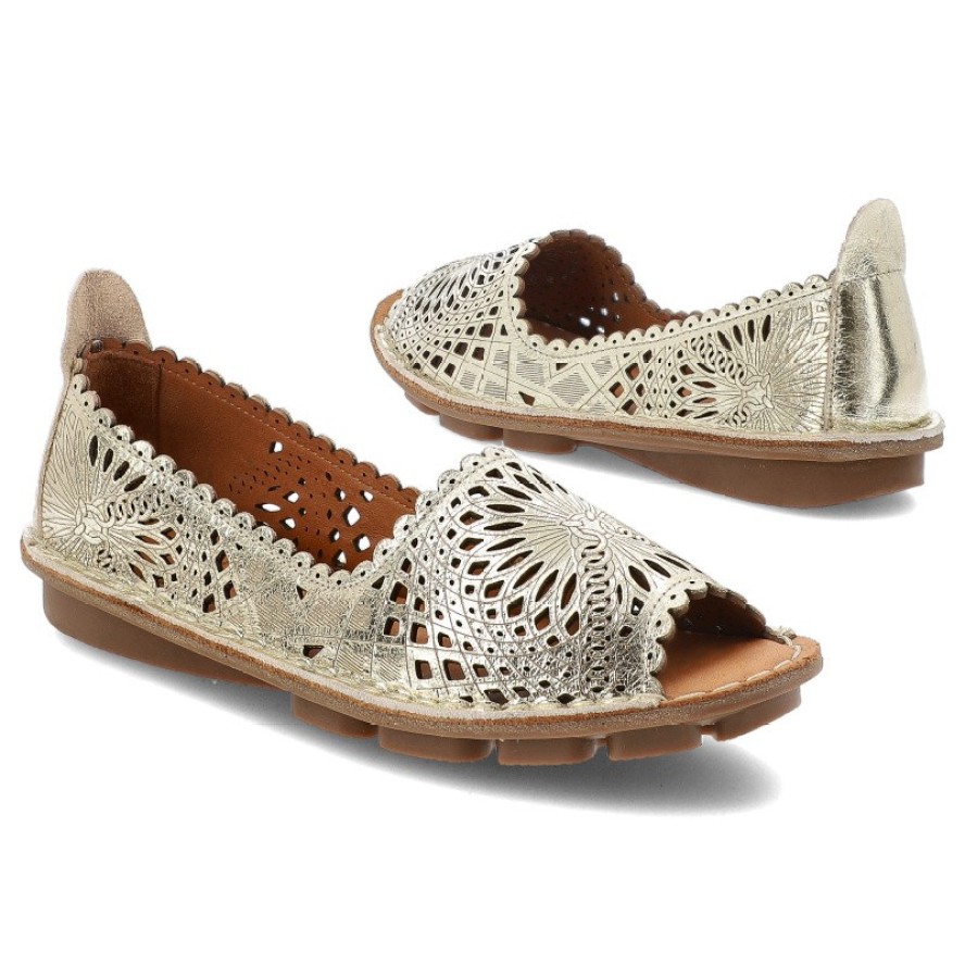 Złote Baleriny Ravini Wygodne Obuwie Damskie