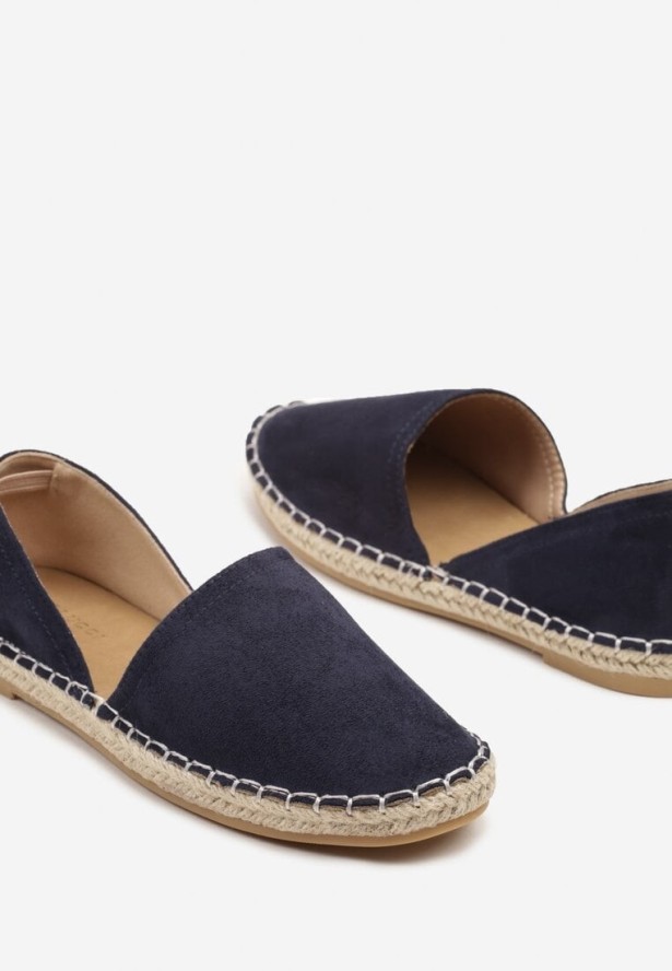 Granatowe Espadryle z Plecionką i Wyciętą Cholewką Prommea
