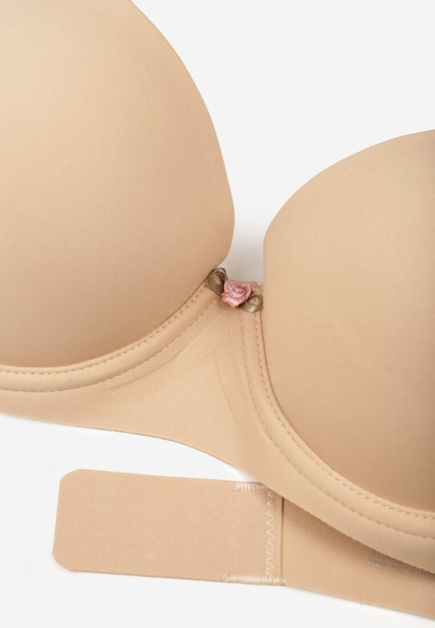 Beżowy Klasyczny Biustonosz o Gładkim Wykończeniu Taniarephis