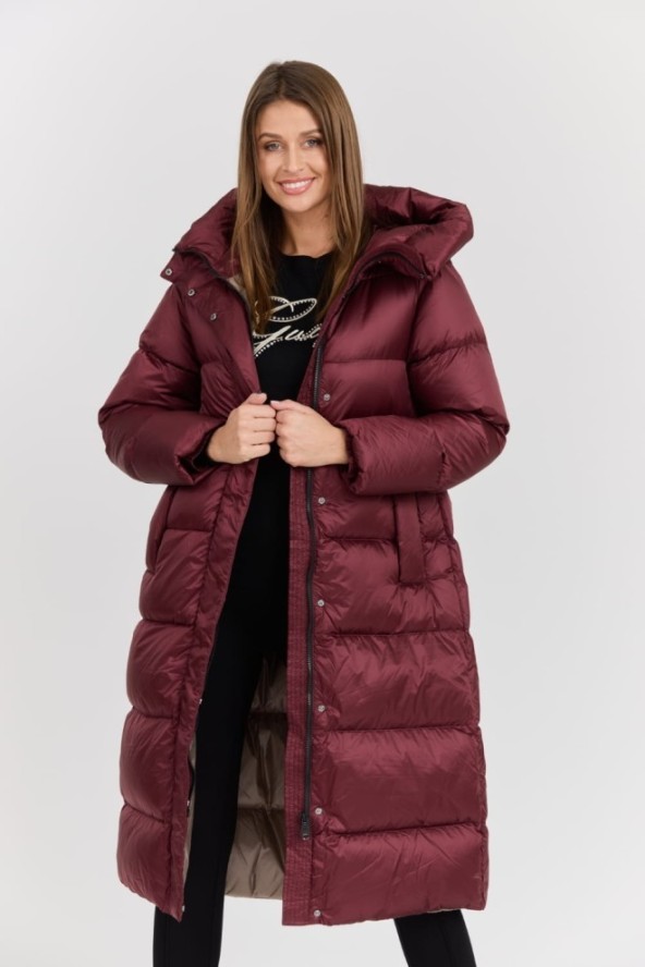HETREGO Bordowy damski puchowy płaszcz Karen Woman Quilted Coat, Rozmiar 42 EU - 46 IT