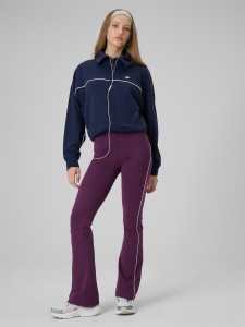 4F Legginsy z rozszerzanymi nogawkami damskie - burgundowe S