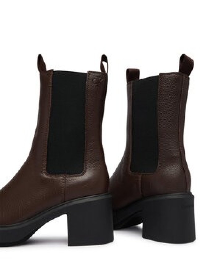 Calvin Klein Botki Block Heel Chelsea Boot Lth HW0HW03694 Brązowy ciemny