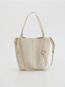 Torebka shopper z zawieszką - złamana biel