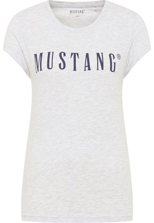 MUSTANG Alina C Logo Tee Damski T-shirt Koszulka Light Grey Melange 1013222 4141