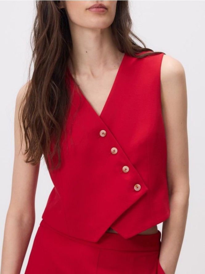 Garniturowa kamizelka z wiskozą - czerwony