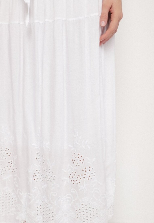 Biała Spódnica Bawełniana Rozkloszowana z Ażurowym Dołem Divilua