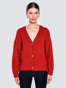Kardigan damski z dodatkiem wełny czerwony Kardila 603