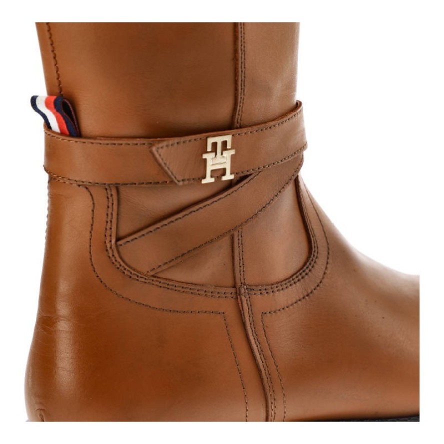 Brązowe Kozaki Damskie Tommy Hilfiger Eleganckie Skórzane Buty