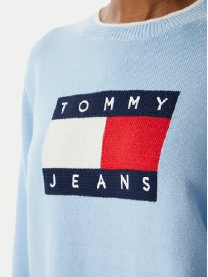 Tommy Jeans Sweter Intarsia Flag Badge DW0DW22316 Niebieski jasny Relaxed Fit