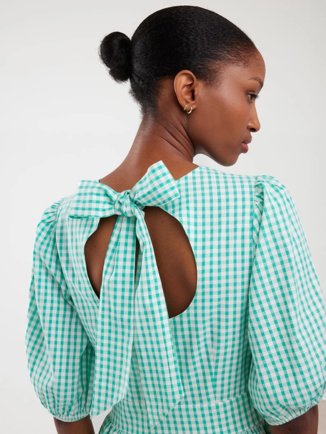 Sukienka damska midi w drobną kratkę z wiązaniem na plecach turkusowa Tiko 302