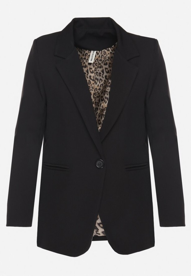 Czarna Marynarka z Usztywnionymi Ramionami i Imitacją Kieszeni Vivimira