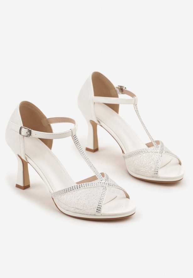 Białe Sandały Vices na Klepsydrowym Obcasie Ozdobione Cyrkoniami Folmilia