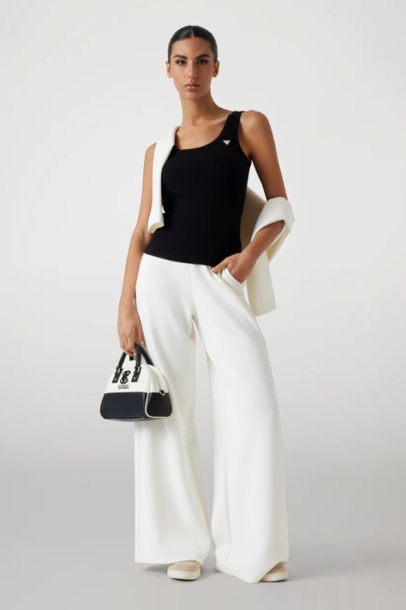 GUESS Spodnie damskie dresowe ecru Olympe Wide, Rozmiar S