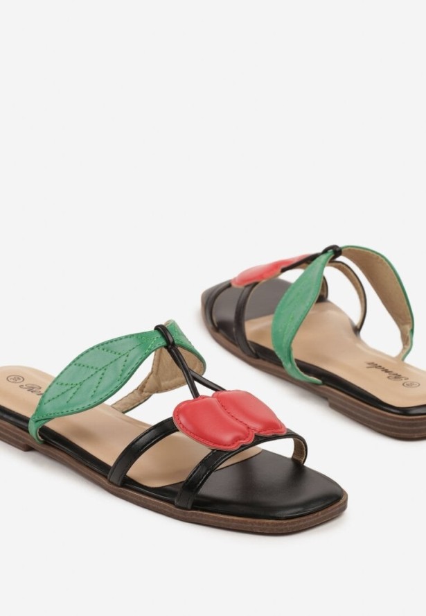 Czarne Klapki Ozdobione Aplikacją Wiśni Fadeesa