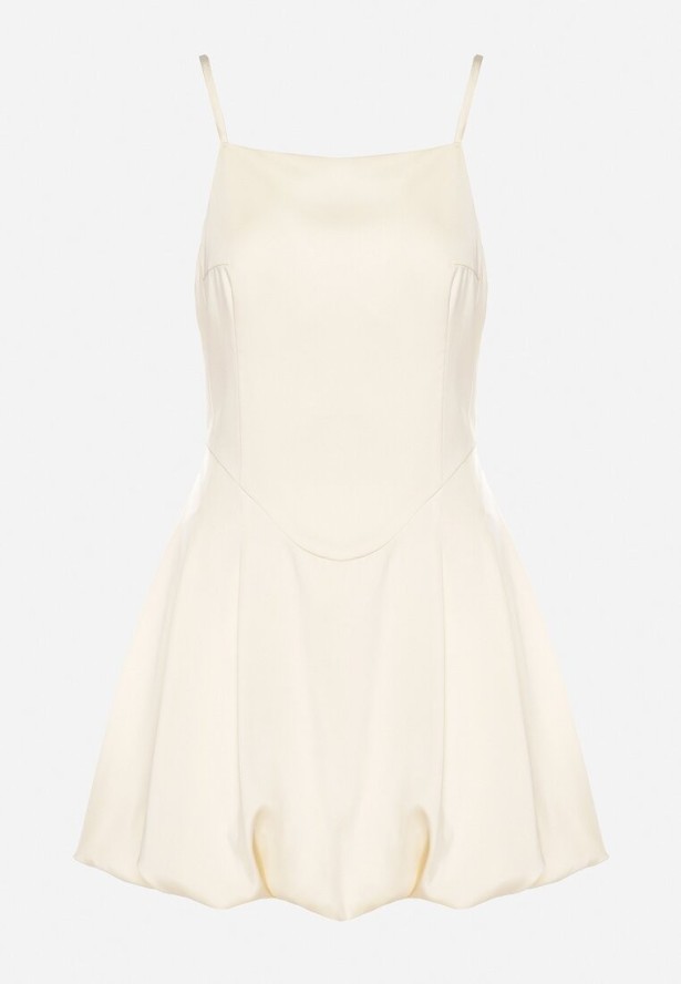 Żółta Sukienka Vices na Ramiączkach o Fasonie Bombki Folonna