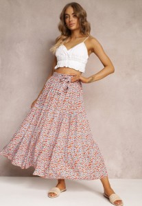 Czerwona Rozkloszowana Spódnica Maxi z Wiskozy z Gumką w Talii Tailana