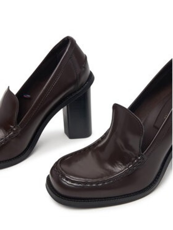 Tommy Hilfiger Półbuty Square Toe Heeled Loafer FW0FW09493 Brązowy ciemny