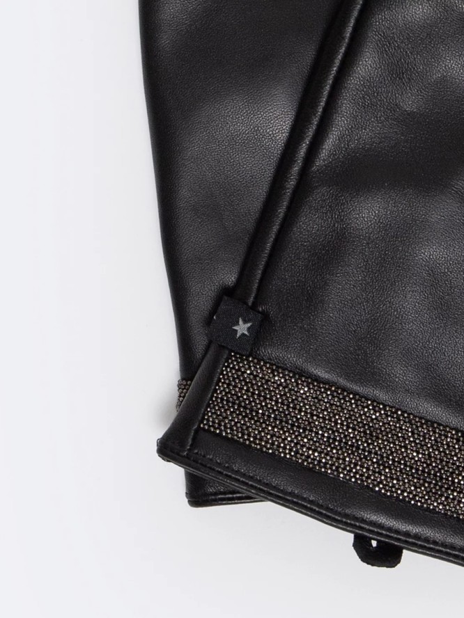 Rękawiczki damskie skórzane z ozdobnym wykoŅczeniem czarne Shani 906