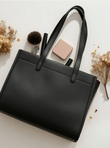 Torebka shopper z imitacji skóry - czarny