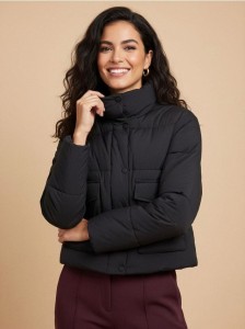 Pikowana kurtka puffer - czarny