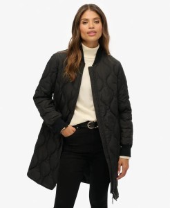 superdry Długa pikowana kurtka wewnętrzna — Czarna