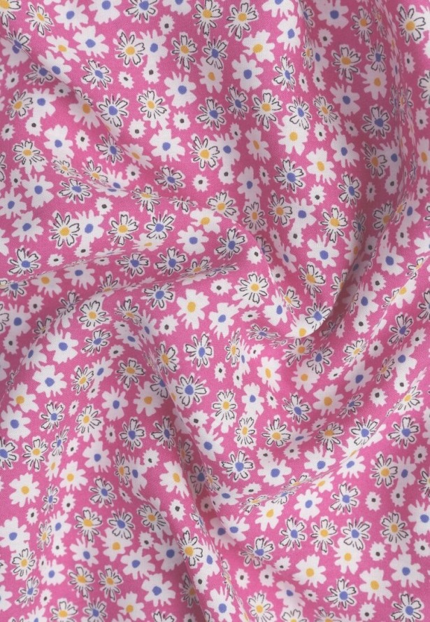 Fuksjowa Sukienka z Bawełny na Ramiączkach z Rozkloszowaniem i Marszczoną Górą Risetto